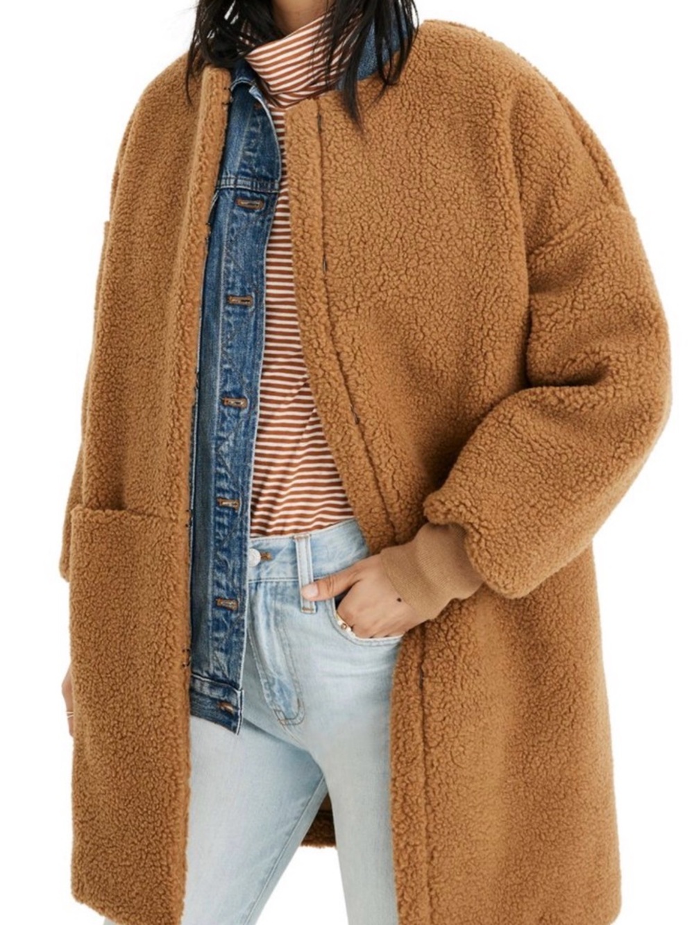 Madewell Bonded Fleece Cocoon Camel Teddy Coat